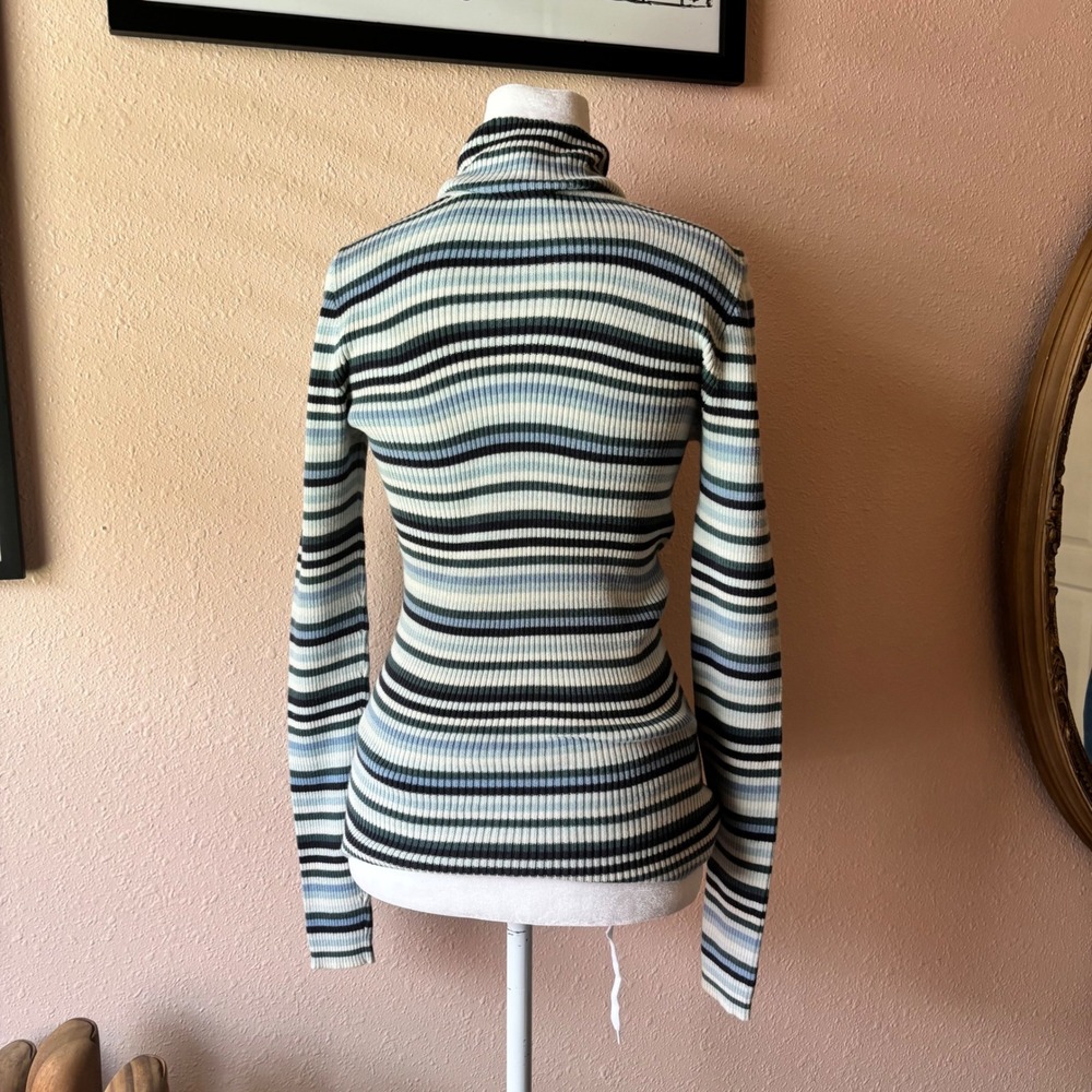Y2K Rory Gilmore Blue Striped Turtleneck Sweater - Picture 5 of 6